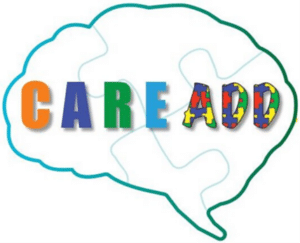 CARE ADD India multicolored logo and outline of a brain