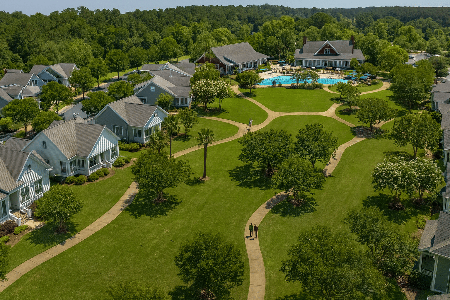 Aerial photograph of Osprey Village, an inclusive, supportive community dedicated to creating a walkable, inclusive residential neighborhood for adults with intellectual and developmental disabilities (I/DD).
